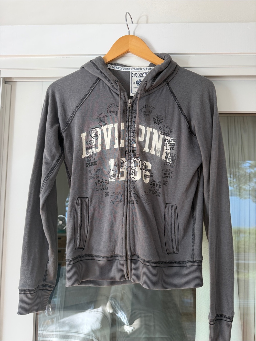 PINK Victoria's Secret Gray Graphic Zip Hoodie